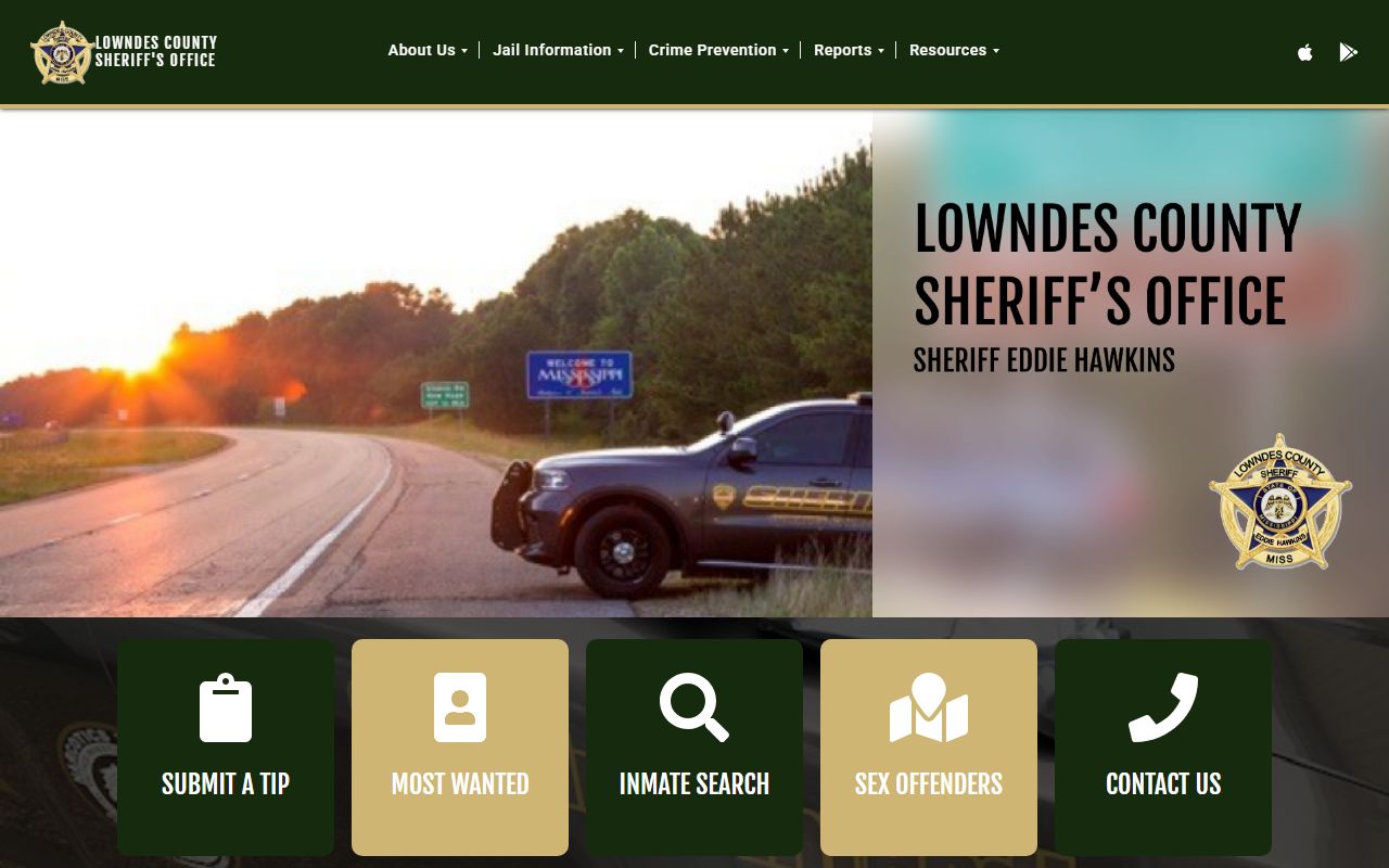 Lowndes County Adult Detention Center sheriff inmate search homepage